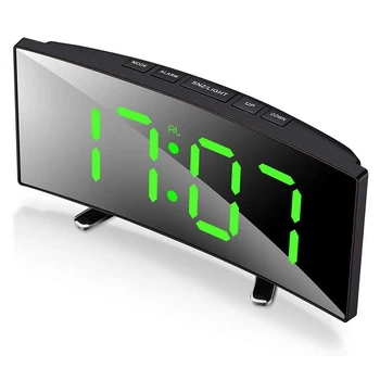 Relógio Despertador Digital, de 7 Polegadas Curva Dimmable LED de Tela de Relógio Digital para Quarto de Crianças, Verde Grande Número de Relógio, Leve Sma