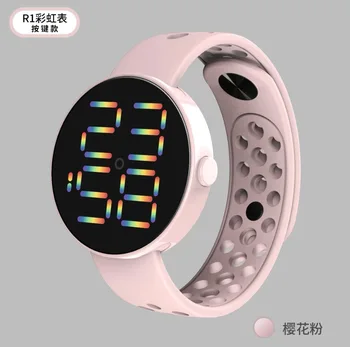 Relógio LED R1 arco-íris botão impermeável ultra-fino de esportes, moda estudante Digital Piscar de Silicone relógio de pulso Para homens Mulheres