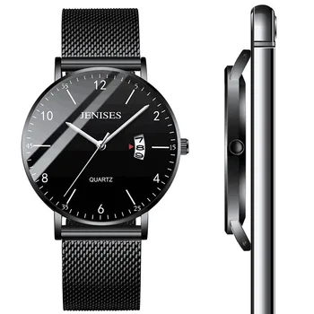 Relógio Masculino de Malha de Aço Inoxidável Pulseira de Calendário de Luxo Homens Relógios Impermeável Luminosa Negócio de Relógios de Pulso de Quartzo