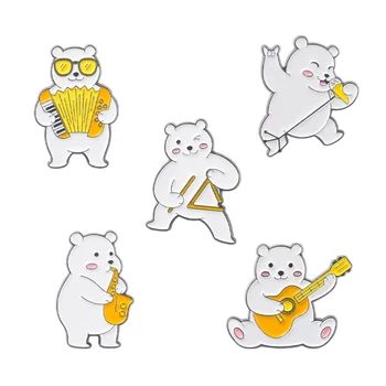 Reprodução de música Ursos Esmalte Pinos Urso Branco pinos de Guitarra, Saxofone Broche de Lapela o Emblema para o Saco mochilas broche pin por atacado a granel 4
