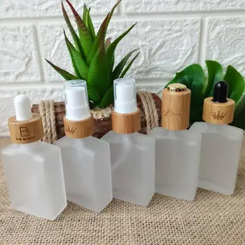 Retangular de vidro, frascos de perfume 30ml quadrado de vidro frascos conta-gotas para os olhos e face do óleo essencial de bambu de embalagens de cosméticos escultura 3