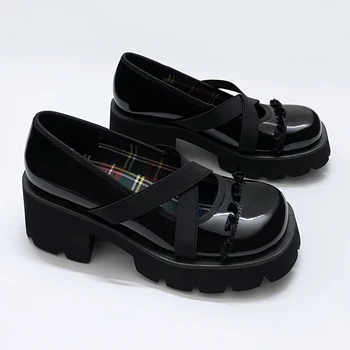 Retro Lolita Sapatos das Mulheres de couro de Patente Harajuku Sapatos Casuais Trepadeiras Punk Senhoras de Sapatos de Plataforma Bombas Gótico Salto Preto
