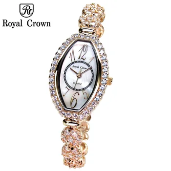 Royal Crown Senhora das Mulheres Relógio de Quartzo de Japão Jóias Horas de Multa de Moda de Cristal de Relógio Pulseira de Luxo Strass Menina de Presente