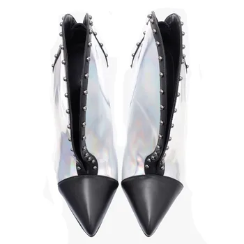 Salto alto Efeito de Espelho do Couro do PLUTÔNIO de Deslizar sobre as Mulheres Ankle Boots 2022 Senhoras Dedo Apontado na Moda Cravejado de Salto alto Elegante Curto Botas 2