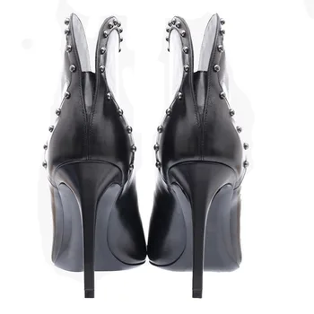 Salto alto Efeito de Espelho do Couro do PLUTÔNIO de Deslizar sobre as Mulheres Ankle Boots 2022 Senhoras Dedo Apontado na Moda Cravejado de Salto alto Elegante Curto Botas 5