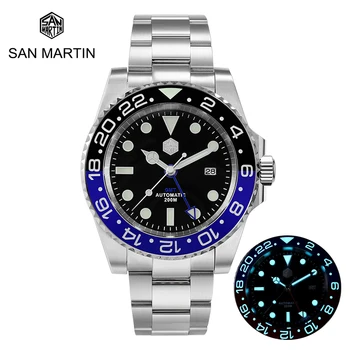 San Martin de 40,5 mm Relógio Mecânico Automático Homens de marcas de Luxo GMT Sapphire Crystal Cerâmica de Moldura Luminosa Impermeável relógio de Pulso