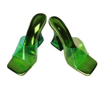 Sandels Chinelo Transparente Mulheres De Verão Crystal Beach Sapatos De Salto Alto Clara Macio De Moda Ao Ar Livre 2