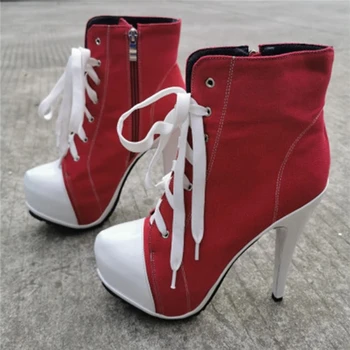 Sapatos de Mulher Ocidental de Jeans, Botas de Cowboy Para Senhoras Plataforma de Salto Alto Ankle Boots Laço Bottes Femme Plus size 12 13 15