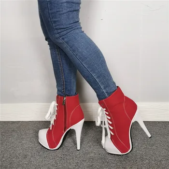 Sapatos de Mulher Ocidental de Jeans, Botas de Cowboy Para Senhoras Plataforma de Salto Alto Ankle Boots Laço Bottes Femme Plus size 12 13 15 1