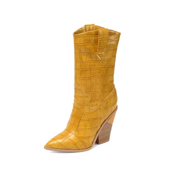 Size43 Personalizar o padrão de Crocodilo mulheres botas de grande tamanho superior alto sapatos de bico Europa estilo de calçados para o outono z910 1