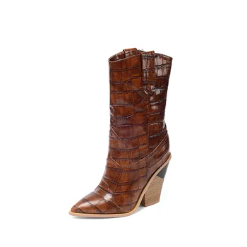 Size43 Personalizar o padrão de Crocodilo mulheres botas de grande tamanho superior alto sapatos de bico Europa estilo de calçados para o outono z910 2