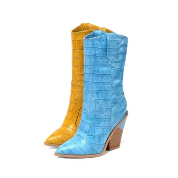 Size43 Personalizar o padrão de Crocodilo mulheres botas de grande tamanho superior alto sapatos de bico Europa estilo de calçados para o outono z910 3