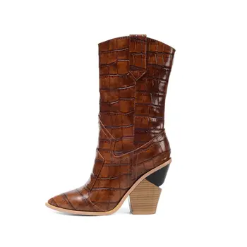 Size43 Personalizar o padrão de Crocodilo mulheres botas de grande tamanho superior alto sapatos de bico Europa estilo de calçados para o outono z910 4