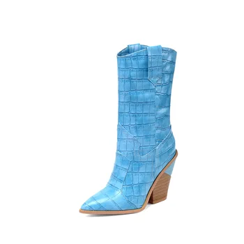 Size43 Personalizar o padrão de Crocodilo mulheres botas de grande tamanho superior alto sapatos de bico Europa estilo de calçados para o outono z910 5
