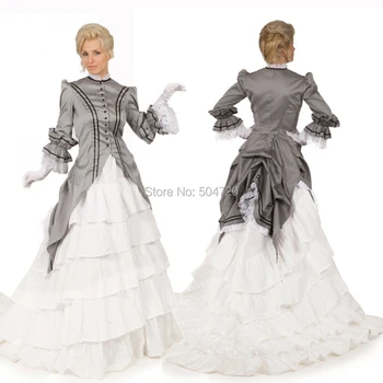 Sob medida!Elegante Cinza Vitoriana vestidos de 1860 Southern Belle Guerra vestido Revolucionário Vestido de Halloween vestido de cosplay HL-148