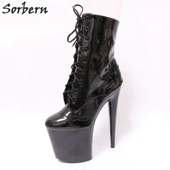 Sorbern 20Cm Super em Alta Calcanhar Ankle Boots Para as Mulheres Lace-Up de Cores Personalizadas Abs Solas Queda de Sapatos de Senhoras Grosso Saltos Plataforma Nova