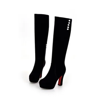 Tamanho grande 33-41 2017 Inverno Quente Novas Botas de Salto Alto de Lazer Elegante Salto Sexy Calçados femininos do Dedo do pé Redondo joelho alto Botas TX-1
