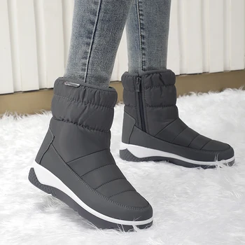 Tamanho grande Inverno de Mulheres Botas de Neve de Mulheres Zíper Casual Quente Sapatos de Algodão Além de Veludo antiderrapante Impermeável Botas de Inverno 36-42