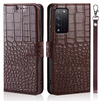 Telefone Flip Case Para O Huawei Honor X10 Tampa Do Couro Da Textura De Crocodilo Livro De Design De Luxo Coque Carteira Capa Com Alça Titular Do Cartão