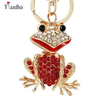 TianBo Acme Novelty de Cristal Animal Sapo Chave de Cadeia Vermelho Strass Cristal Chaveiros de Metal Chaveiro para as Mulheres Saco de Jóias Pingente