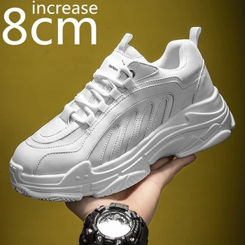 Tênis Aumento de 8 cm para Homens e para mulheres Invisíveis Interior da Intensificação do Esporte Branco Ins de Lazer Sapatos Velhos antiderrapante Elevador Sapatos Masculinos
