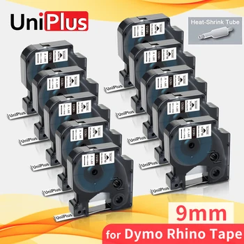 UniPlus 10 EMB 18053 9mm Rótulo de Banda do Psiquiatra do Calor Tubo Compatível Fita Dymo Preto sobre Branco para Dymo Rhino 4200 4000 5000 Label Maker