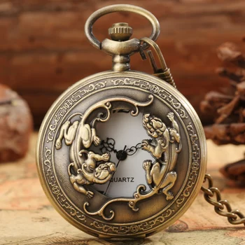 Unisex Vintage soldados valentes Bolso Relógio de Quartzo de Bronze Colar de corrente de relógio Relógio Grossa/fina Corrente Pingente de Relógio Retro Colecionáveis Presente 1