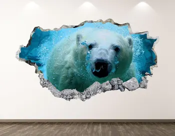 Urso Polar de autocolantes de Parede - Sob a Água 3D Esmagado Arte de Parede Autocolante de Decoração de Quarto de Crianças de Vinil em Casa Cartaz Personalizado de Presente KD232 0