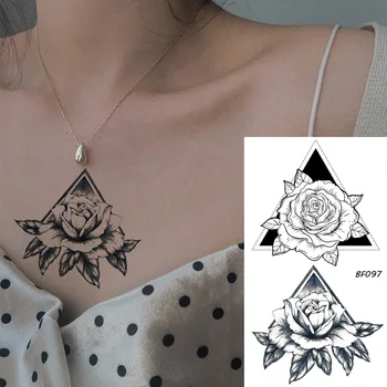 VANKIRS Triângulo Pouco de Floral Braço Tatuagens Temporárias de Arte Corporal Rosas Tatuagem Adesivos Mulheres Meninas Impermeável Falsa Tatoo de Papel
