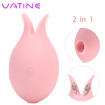 VATINE 10 Velocidades Masturbador Feminino 2 em 1 Língua Lambendo Ovo Estimulador de Clitóris NippleClit Chupar o Vibrador Brinquedos Sexuais para as Mulheres