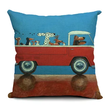 Venda quente Travesseiro Adorável dos desenhos animados do Cão de Condução de Carro Almofadas de Linho do Travesseiro Almofada Decorativa sem recheio