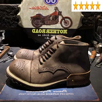 Verdadeiro Estilo 100% Vintage Britânica De Segurança De Couro Homens Do Deserto Marca Laço Na Motocicleta Tornozelo Botas De Trabalho Esculpida Sapatos Brogue
