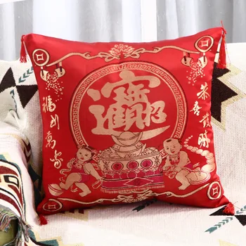 Vermelho Capa de Almofada Chinês Tradicional Estilo de Jogar Travesseiro Tampa da Noiva e do Noivo Festa de Casamento Decoração Fronha com Borlas 1
