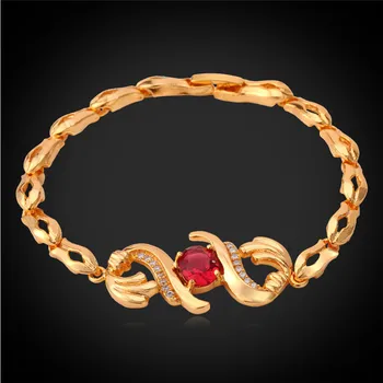 Vermelho Encantos Bracelete Pulseira Ouro Amarelo Cor AAA+ de Alta Qualidade Jóias de Moda Cúbicos de Zircônia Bracelete Para as Mulheres MGC H493