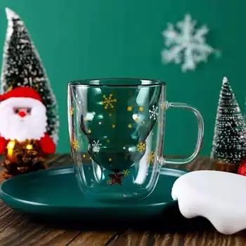 Vidro resistente ao calor Estrelas Desejo Copa da Árvore de Natal da Copa de Dupla camada Copa do Office Marca Xícara de Café, canecas, xícaras de café xícara (chá) copos de 5