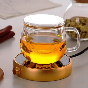Vidro Xícara de Chá com Tampa Transparente Chá inteiro de Diversão Taça resistente ao Calor de Alta Vidro de Borosilicato Flor Xícara de Chá de Escritório Copa