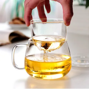 Vidro Xícara de Chá com Tampa Transparente Chá inteiro de Diversão Taça resistente ao Calor de Alta Vidro de Borosilicato Flor Xícara de Chá de Escritório Copa 2