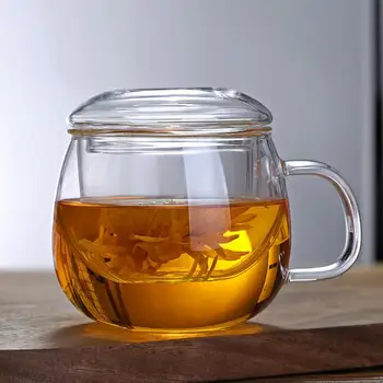 Vidro Xícara de Chá com Tampa Transparente Chá inteiro de Diversão Taça resistente ao Calor de Alta Vidro de Borosilicato Flor Xícara de Chá de Escritório Copa 3