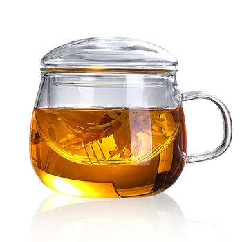 Vidro Xícara de Chá com Tampa Transparente Chá inteiro de Diversão Taça resistente ao Calor de Alta Vidro de Borosilicato Flor Xícara de Chá de Escritório Copa 4