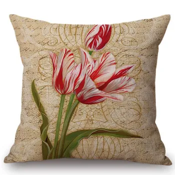 Vintage Flor de Calla Tulip Decorativos Jogar Travesseiro Para a Casa da Praça Roupa de cama de Algodão Mão Pintura Floral Capa de Almofada em Caso de 45x45cm