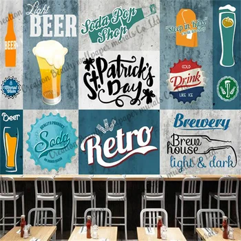 Vintage pintados à Mão, Cerveja papel de Parede Restaurante Industrial Decoração Mural Snack-Bar Fundo de Parede, Papel De Parede, a Papel Tapiz