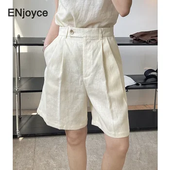 Vintage Roupa de Cintura Alta Terno Shorts Mulheres Estilo coreano de Alta qualidade a Curto Cortada Senhoras de Calças Casuais Solta Meados de Comprimento de Calças