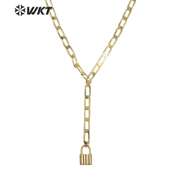 WT-N1307 Atacado nova moda real, banhado a ouro facetada cadeia de freio Y forma de colar de mulheres bloqueio gargantilha