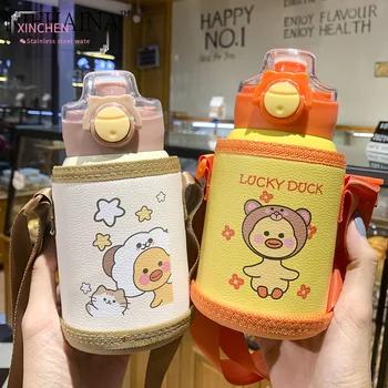 XINCHEN 500ML de Moda Pouco Pato Amarelo para Crianças de Palha Copa Portable 316 de Aço Inoxidável Bebê Copo de Beber