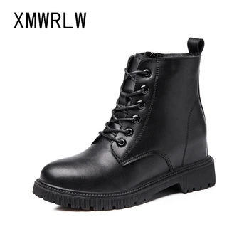 XMWRLW de Couro Genuíno Casual Mulheres Ankle Boots 2021 Outono Inverno Aumento da Altura de Senhoras de Inicialização Quente Luxuoso do Inverno Ankle Boot 0
