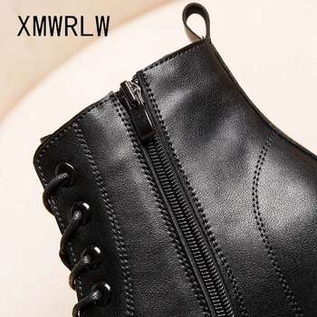 XMWRLW de Couro Genuíno Casual Mulheres Ankle Boots 2021 Outono Inverno Aumento da Altura de Senhoras de Inicialização Quente Luxuoso do Inverno Ankle Boot 3
