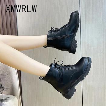 XMWRLW de Couro Genuíno Casual Mulheres Ankle Boots 2021 Outono Inverno Aumento da Altura de Senhoras de Inicialização Quente Luxuoso do Inverno Ankle Boot 5