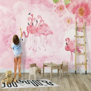 XUE SU Personalizadas de fotos em 3D papel de parede mural de flores cor de rosa Nórdicos simples flamingo crianças da sala na parede do fundo revestimento de parede