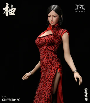YMT047 1/6 Menina Asiática de Cabeça Esculpida Leopard Cheongsam Definir o Modelo De 12 polegadas Feminino Bronzeado Figura de Ação 4