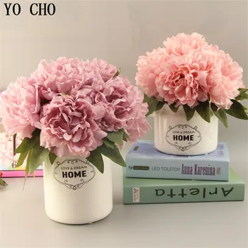 YO CHO 5 Cabeças Artificial de Alta Qualidade Irene Peônia Flor de Presente de Casamento Bouquet de Noiva Segurando Flores de Estudo do Quarto Decoração de Casa